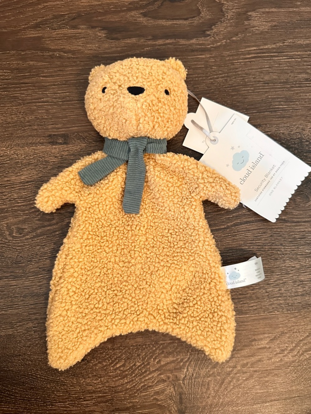 Cloud Island Plush Brown Bear Green Scarf Security Blanket Lovey Baby Toy New